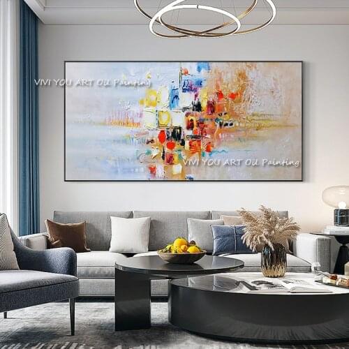 Abstract Large Colorful Orange Blue Oil Painting 100% Handmade On Canvas Plant Wall Art Painting Picture For Home Decoration