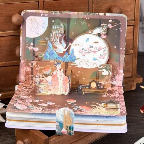 32k Chinese Style Notebook Stereo Magnetic Button Book Weekly Planner Peach Blossom Diary With Bookmarks Gift School Stationery