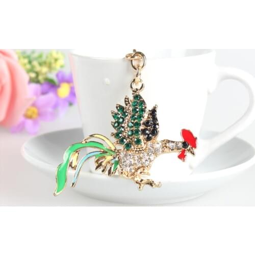 Lovely Rooster Chicken Cute Crystal Charm Purse Handbag Car Key Keyring Keychain Party Wedding Birthday Gift