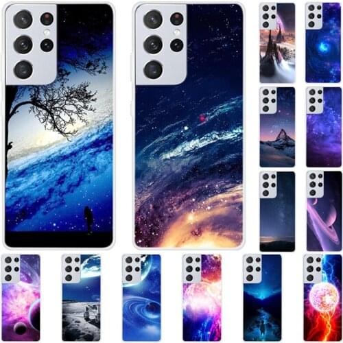 Case For Samsung Galaxy S21 Ultra Phone Cover Fitness Silicone Back Bumper And Softness TPU With Star Sky Pattern