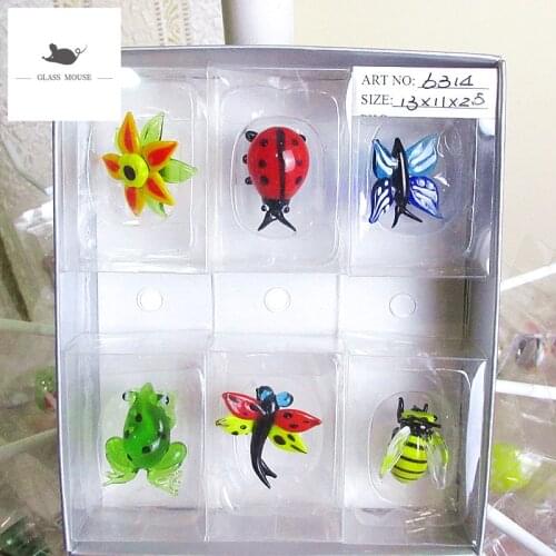 Decorative Figurines Mini glass bee, Flower, butterfly, frog, dragonfly, ladybug Ornament Easter garden landscape accessories