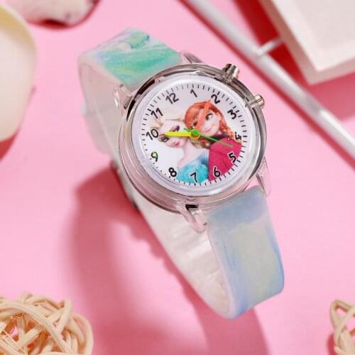 Disney Cartoon Frozen Childrens Watch Spider-Man Colorful Light Source Boy Watch Girl Childrens Party Gift Clock toys