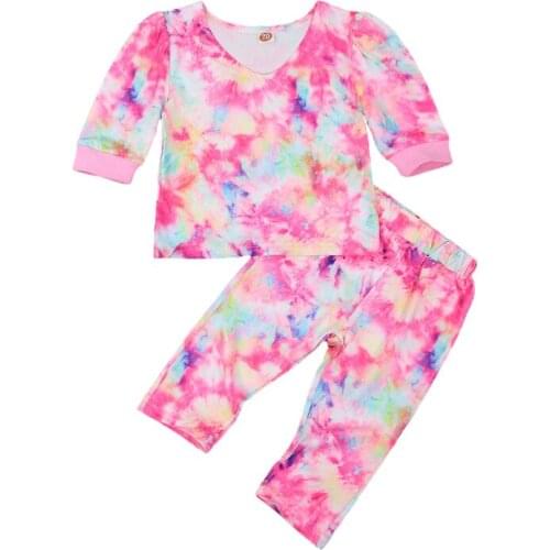 1-4T Toddler Kid Baby Girl Tie Dye Clothes set Long Sleeve Top and Pant Floral 2pcs set Elegant Cute Autumn Outfit