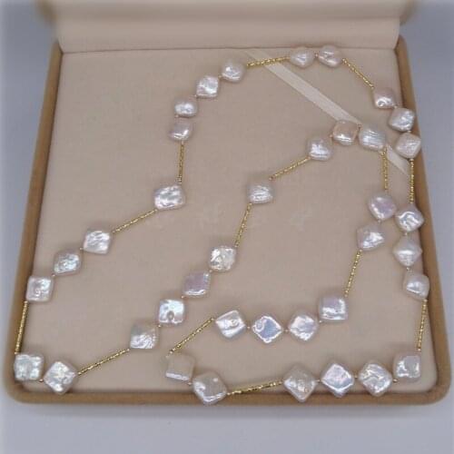NEW Natural freshwater 10-12MM shaped pearl sweater chain Irregular Baroque style pearls Long necklace