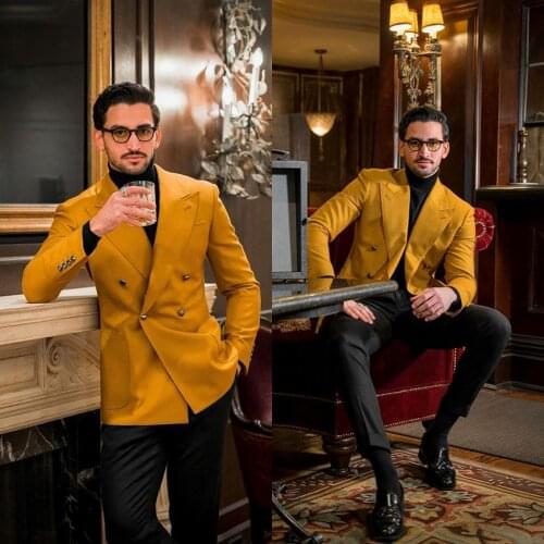 Double Breasted Mens Coat Suits Peaked Lapel Groom Best Man Jacket Party Prom Wedding Blazer Tuxedos Custom Made One Piece