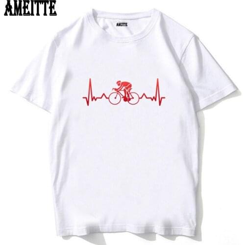 New Mens Short Sleeve Bicycle Funny Heartbeat Cycling Fan Gift T-Shirt Hip Hop Boy Casual Tops Funny Bike Art Woman White Tees