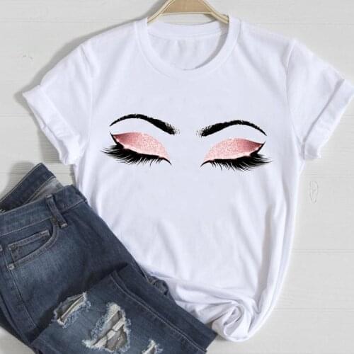 T-shirts Women Make Up Eye Face Cute Fashion Style 2021 Spring Summer Clothes Stylish Tshirt Top Lady Print Girl Tee T-Shirt