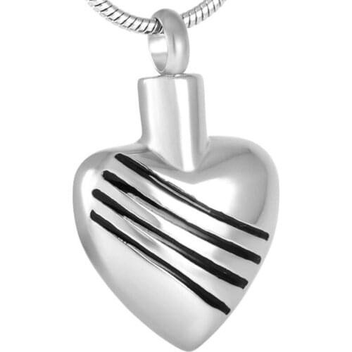 IJD8727 High Polished Stripe Heart Ashes Necklace Keepsake urn Pendant Stainless Steel Cremation Memorial Jewelry for Pet Ash