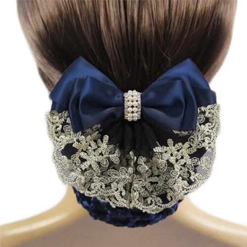 IMIXLOT 1PC Sweet Girl Satin Bow Barrette Lady Hair Clip Cover Bowknot Bun Snood Women Hair Accessories