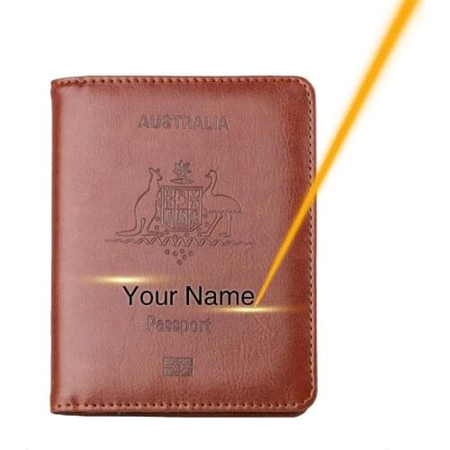 Customized Travel Rfid Australia Passport Cover Women men credit card wallet Engraved Name Bank Card ID Boarding Pass Card