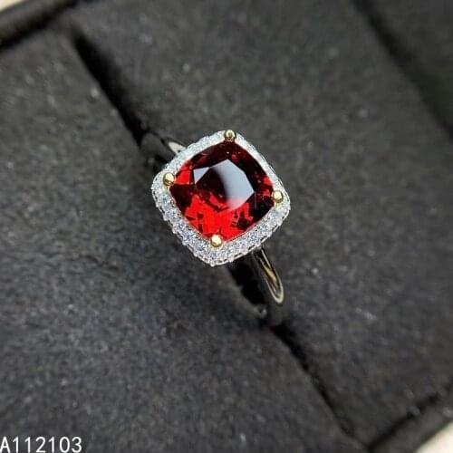 KJJEAXCMY fine jewelry 925 sterling silver inlaid Natural garnet Girl Chinese style elegant square gem ring support check