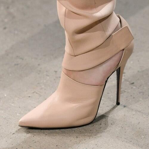 Top Leather Pointed Toe High Heel Pumps Brown White Gray Cut-out Hollow Dress Shoes Stiletto Heels Celebrating Shoes