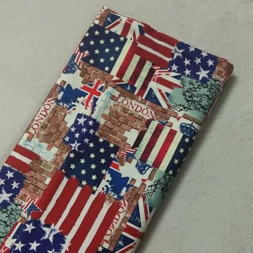 Pretty London UK Flag Brick Wall Printed Cotton Fabric 50x105cm For DIY Sewing Cloth Dress Hat Bag Home Decor