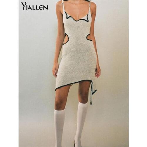 Yiallen Summer Y2K Patchwork Sexy Low Collar Cut Out Sling Mini Dresses 2021 New Women Sleeveless Skinny Club Clubwear Outfits