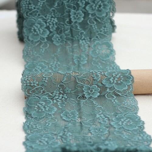 MLAEY 2yards Width 18cm Green Elastic Stretch Lace Trim Soft Floral Decoration Crafts Sewing Lace Fabric For Dress Making