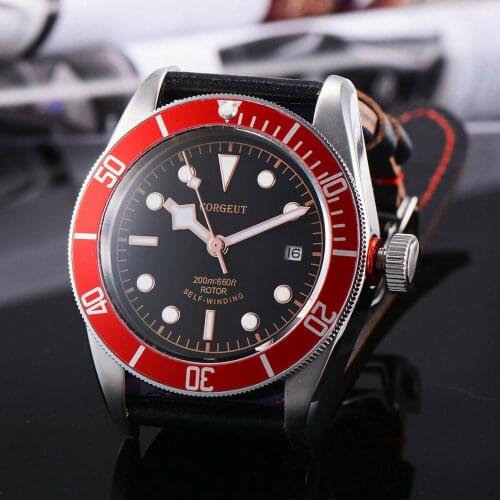 41MM Corgeut Automatic Mens Wristwatch Japanese NH35 Miyota 8215 Movement Black Dial Sapphire Glass Leather Strap Alloy Bezel