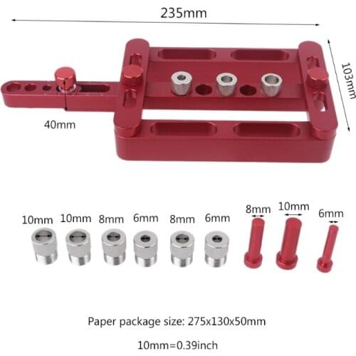 Doweling Jig Kit Punch Locator Dowel Jigs Drill Guide Sleeve Tools Self Centering for Woodworking Joinery (Red) B2QB