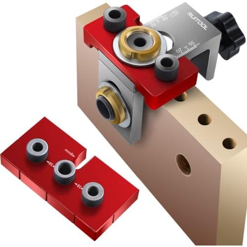 3 In 1 Wood Dowel Jig 8/15mm Adjustable Drill Guide Aluminum Alloy Pocket Jig Vertical Hole Punch Locator for Woodworking