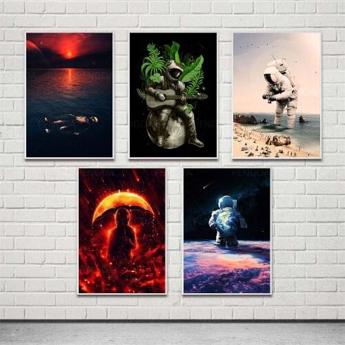 Wall Art Cool Astronaut Modular Poster Aesthetic Home Decor Landscape Hd Print Pictures Outer Space Canvas Painting For Bedroom