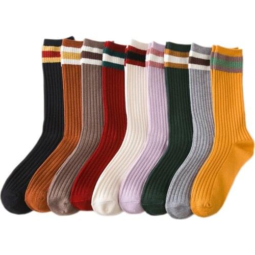 1Pair College Style Colorful Stripes Socks Warm Fashion Middle Tube Girl Stockings Soft Breathable School Kids Girl Long Socks