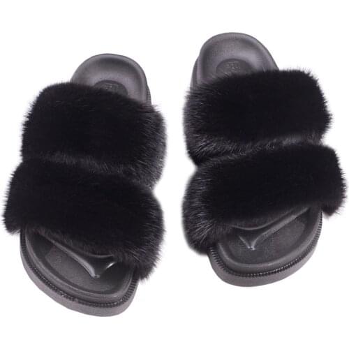 New Ladies Spring Mink Fur Slippers 2020 Flat Non-Slip Outdoor All-Round Comfortable Sandals Casual Fashion