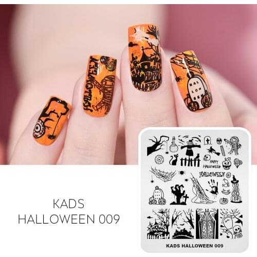 KADS Stamping Plate Nail Art Halloween Cat Skull Spider Web Image Printing Plates Stencil Nail Art Stamp Tool Manicure Stencil
