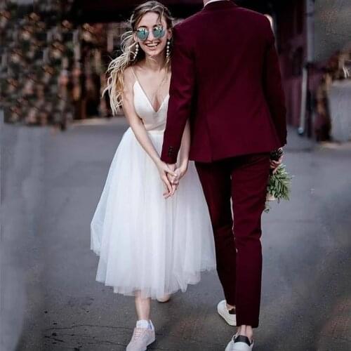 LUXIYIAO LO109 Simple Short Wedding Dress Spaghetti Straps Wedding Gowns Vintage Summer Bridal Party Dress robe de mariee