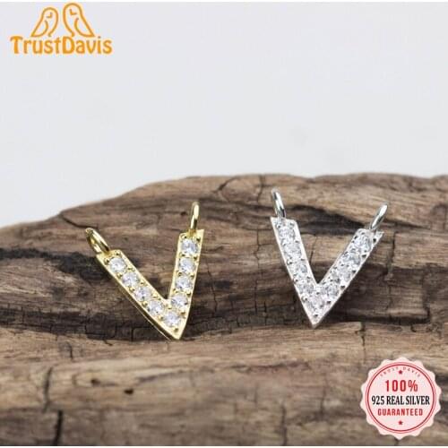 TrustDavis Real 925 Sterling Silver Fashion Letter V CZ Charm Pendant Handmade DIY Accessories Fine Jewelry Wholesale HY230