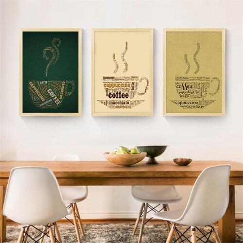 Retro Coffee Quotes Posters Hot Cappuccino Cafe Canvas Painting Abstract Wall Art Prints Pictures for Kitchen Living Room Decor