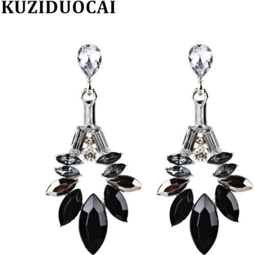 Kuziduocai New Fashion Jewelry Vintage Glass Water-Drop Flowers Tassel Droplet Stud Earrings For Women Statement Brincos A-126