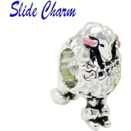 Feminine Jewelry, DIY Beads, Animal Pet Charms, Cute Dog Ears with Pink Bow Charm Beads Fit Pandora bracelet necklace
