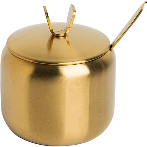 Golden Stainless Steel Seasoning Jar Seasoning Storage Box European-style Household Sugar Bowl Salt Shaker Set Seasoning Bottle