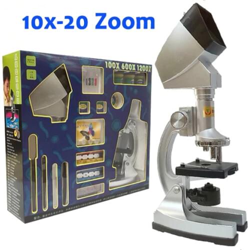 10X 20X Zoom Illuminated Educational Children Toy Kids 1200X Student Microscope with Projector & Light Lamp Preapred Specimen