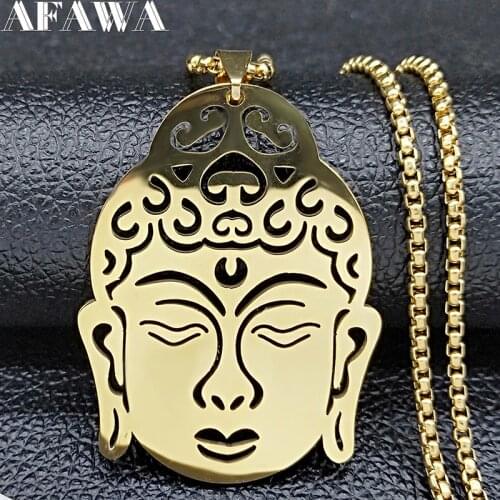 2021 Fashion Buddha Stainless Steel Statement Necklace for Women Gold Color Big Long Necklace Jewelry gargantilla N19749