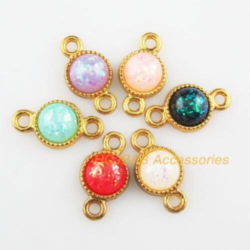 24 Round Resin Connectors AB Shivering Mixed Charms Gold Tone 10x18.5mm