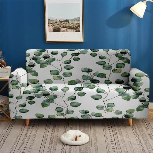 3D Print Spring Green Plant Leaves Sofa Cover Custom Elastic Couch Furniture Decor Sofa Set Living Room Bedroom 1/2/3/4-seater