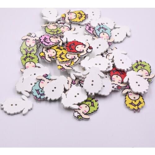 50Pcs Lamb Shape 2 Holes Wooden Buttons Sewing Accessory Scrapbooking Decoration