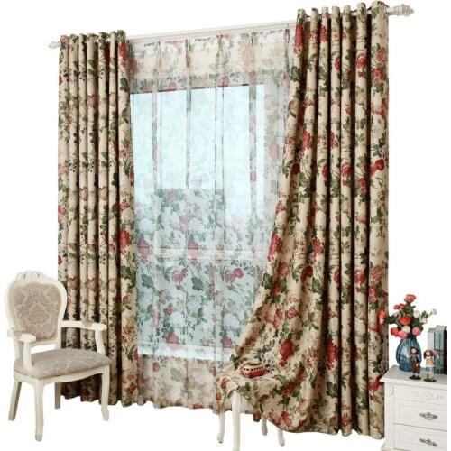 American Pastoral Curtains for Living Dining Room Bedroom European Style Printing Light Luxury Blackout Curtains