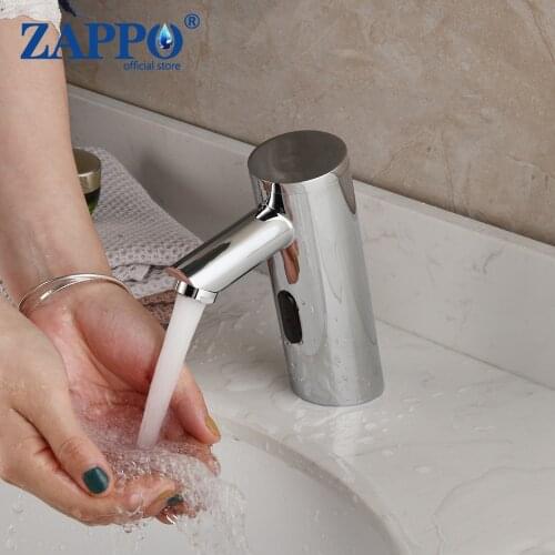 ZAPPO Automatic Sensor Faucet Chrome Polished Bathroom Basin Sink Faucets Hot & Cold Water Mixer Tap Touch Sense Mixer