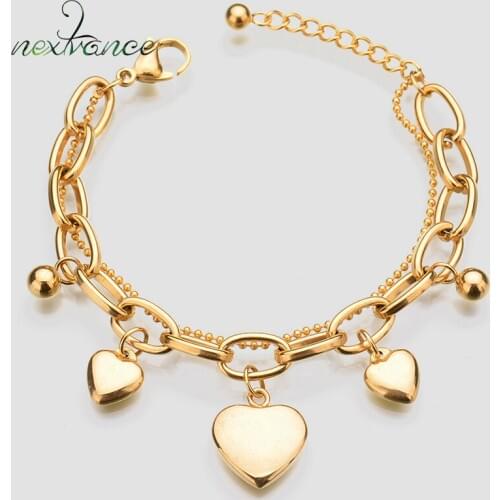 Nextvance Beads Chain Heart Bracelet Metal Adjustable Multilayer Bracelets Women Accessories Wedding Jewelry