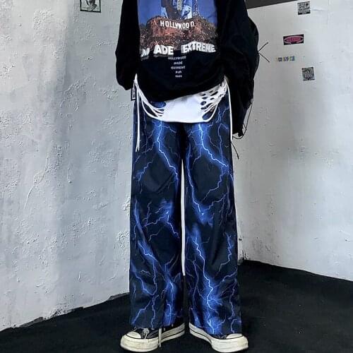 Cool Lightning Pants New High Street Style Casual Loose Hip Hop Men and Women Pants Y2k Pants