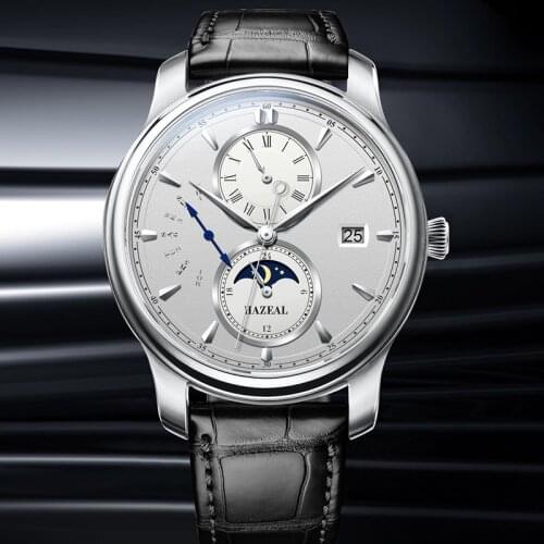 HAZEAL Luxury Brand Men Mechanical Watches Seagull Movement Automat Man Wrist Watch Mens Sapphire Glass Multi-function Clock