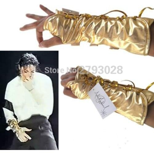 Rare MJ Michael Jackson Black and White Vocal Concert Golden Armbrace Glove Punk Perfromance Party Celebrate fingerless gloves