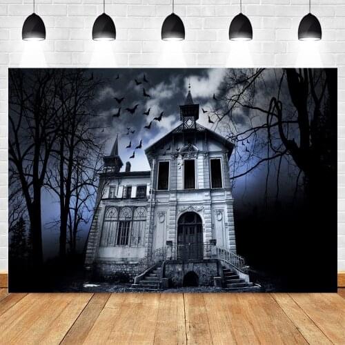 Halloween Backdrop Photo Background Castle Branches Bat Scary Scene Night Old Vintage House Photography Backdrops Photozone