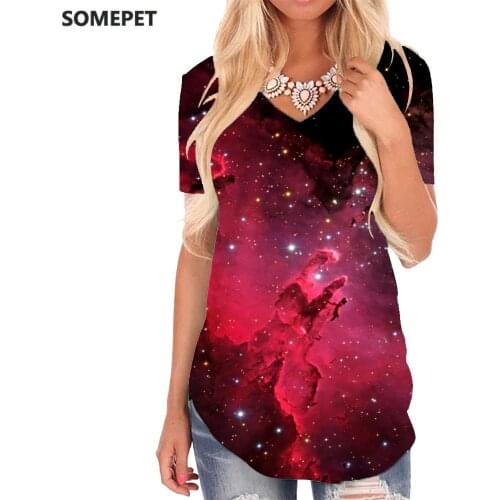 SOMEPET Galaxy T Shirt Women Nebula V-neck Tshirt Space T-shirts 3d Universe Tshirts Printed Womens Clothing Fashion Cool