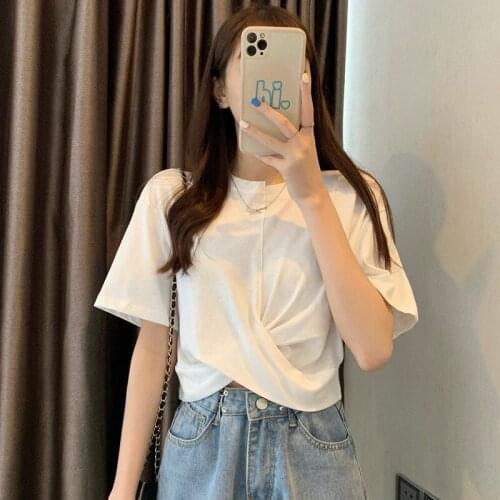 Short-sleeved T-shirt womens summer new design sense net red high waist open umbilical cord short clothes on the tide