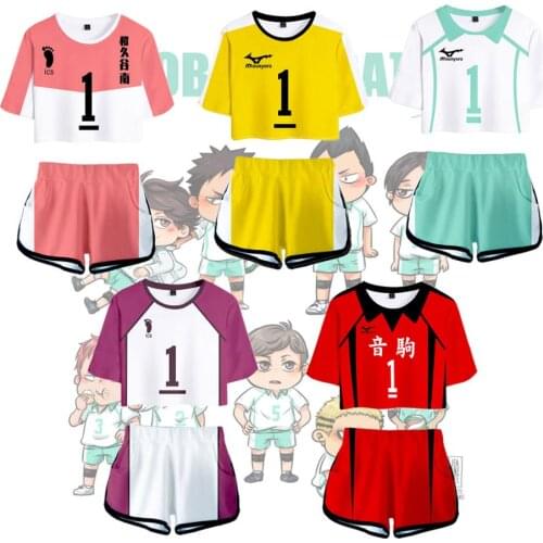 Haikyuu!! Jersey Uniform Two Piece Set Women T shirt + Shorts 3D Print Cosplay Costume hinata bokuto karasuno kenma kuroo Sets