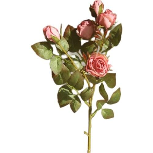7Pccs Fake Burnt Edge Rose (5 Heads/Piece) 16" Length Simulation Retro Rosa for Wedding Home Decorative Artificial Flowers