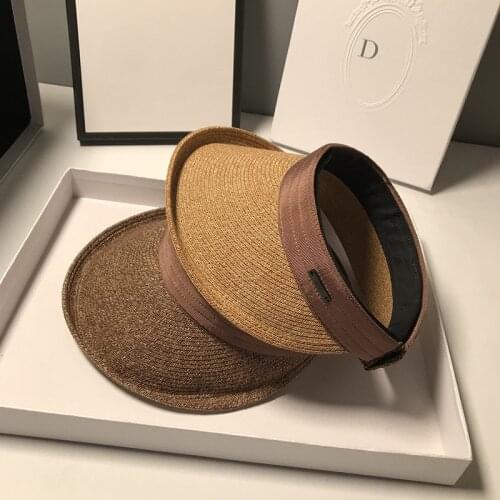 Visors Caps for Women Men Straw Hat Wide Brim Summer Sprots Caps Female Sun Visors Beach Hat Outdoor Hair Band Cap Black Khaki