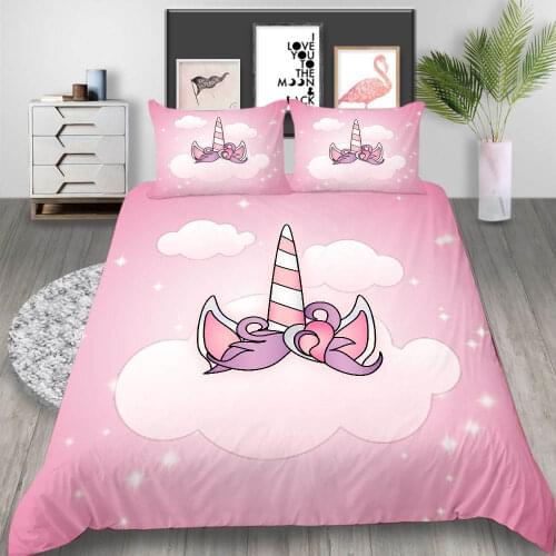 Pink Kids Bedding Set Cartoon Unicorn Girls 3D Print Comforter Luxury Queen King Single Duvet Cover Set Home Textile Decor Cute